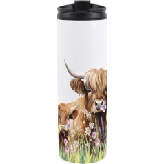 Purely Home Highland Cow Travel Mug - Cute Cow Mum and Calf Gift - atkārtoti lietojams nerūsējošā tērauda vakuuma hermētiski noslēgts dubultā sienas karstu / aukstu dzērienu ceļojumu flakons 500ml