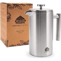 ABNOBACOFFEE French Press Stainless Steel Double-Walled Insulated Coffee Press Coffee Maker with 3 Replacement Filters (1.0 Litre)