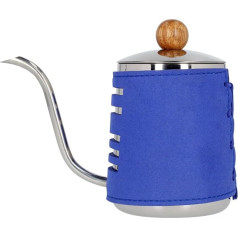 Barista Space Pour-Over tējkanna 550 ml, einzigartiges Design mit blauem Wickelgriff und Gänsehalsschnauze, inkl. Holzdeckelgriff und Thermometerloch - Blau