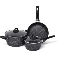 joeji's Kitchen 3 gabalu pannu komplekts Induction Non-Stick - pannu komplekti Katliņu komplekti Katliņu komplekts Katliņu komplekts ar 3 gabalu pannu komplektu Indukcijas pannu komplekts