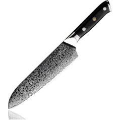 Damaso Santoku nazis (17,8 cm), melns perlamutra virtuves nazis, izgatavots no 67 slāņu damaskas naža, japāņu nazis, damaskas virtuves nazis