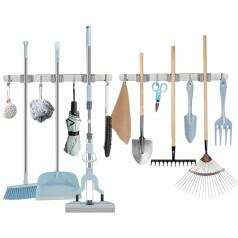 2 Piece Wall Mounted Stainless Steel Broom Holder with Broom Holder Wall Mounted Kitchen Utensil Storage and 3 Hooks