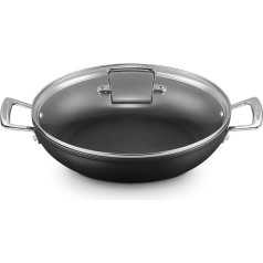 Le Creuset 51107280010502 Neslīpējošā alumīnija profesionālā panna ar vāku, diametrs 28 cm, piemērota visām plītīm, ieskaitot indukcijas, antracīts/sudrabs