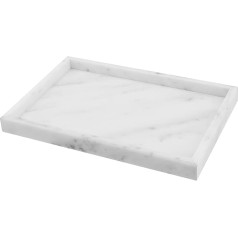 DAKFOOK Weißes Tablett aus natürlichem Marmorstein, 30 x 20 cm, rechteckig, Badezimmer-Tablett, dekoratives Schminktisch-Organizer-Tablett für Couchtisch, Küchentheke