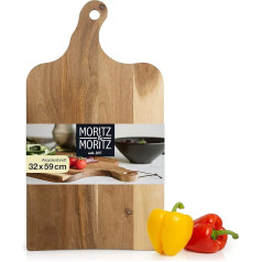 Moritz & Moritz Liels koka servīzes dēlis ar rokturi - 59 x 32 x 2 cm - antibakteriāls akācijas koka dēlis kā brokastu galds, servīzes koka dēlis vai siera šķīvis