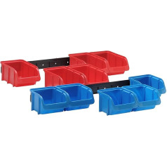 hünersdorff 656820 Sichtboxen-Set, 2 x Kunststoffschiene, 5 x Größe 1, 5 x Größe 2 blau-rot