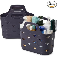 EZOWARE Set of 3 Plastic Bag Basket with Handle, 7L Flexible Organiser Storage Containers, Bathroom Caddy for Home, Grocery Store, Beach, Children's Room, Bathroom - Grey