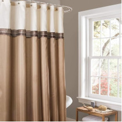 Lush Decor Beige Terra Farbblock Duschvorhang Stoff gestreift neitrāls Badezimmer Dekor 183 x 183 cm Elfenbein, Poliesters, 72