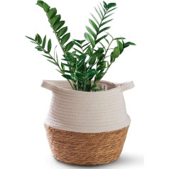 Boho Flower Pot Made of Sustainable Seagrass and Cotton - Medium - For Plants and as a Basket for Storage (White)