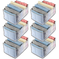 DASHUAIGE Pack of 6 Garderobes organizatoru sistēma džinsu biksēm krekliņiem apakšveļai 7 īpaši lieli nodalījumi Salokāmas uzglabāšanas kastes atvilktņu organizatoru sistēma (pelēka)