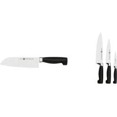 Zwilling 31118-181-0 Four Star Santoku nazis, nerūsējošais speciālais tērauds, speciālais kausējamais tērauds, plastmasas, 180 mm, melns un nažu komplekts, 3 gabali, naži dekorēšanai, gaļas nazis, virtuves nazis, Four Stars