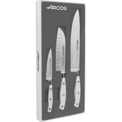 Arcos 807610 Serie Riviera Blanc - Küchenmesser eingestellt 3 Stück (1 Schälmesser + 1 Santoku + 1 Kochmesser) - Klinge aus Nitrum geschmiedetem Edelstahl - HandGriff Polyoxymethylen (POM) Farbe Weiße