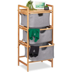 Relaxdays Bamboo Laundry Sorter 3 Removable Compartments Bathroom & Bedroom Shelf HBT: 96 x 44 x 34.5 cm, natural/grey.