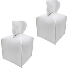 2 Piece Square PU Leather Tissue Box with Belt Inside (White)