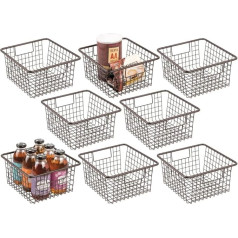 mDesign Farmhouse Decor Metal Wire Food Storage Basket with Handles for Kitchen Cabinets, Pantry, Bathroom, Laundry Room, Closets, Garage, Pack of 8, Bronze