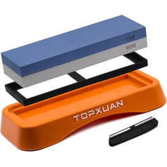 TOPXUAN Knife Sharpener for Wet Stones, 2 Sided Waterstone, Professional Kitchen Knife Sharpener with Plastic Base, Non-Slip Rubber and Angle Guide (1000/6000)