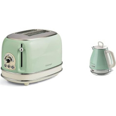 Ariete 155 Vintage Toaster, 2 Slices, 810W, 3 Functions, 6 Browning Levels, Green & 2868 Vintage, Electric Design Stainless Steel Kettle for Infusion Drinks, 1 Litre, 1600 W, Green