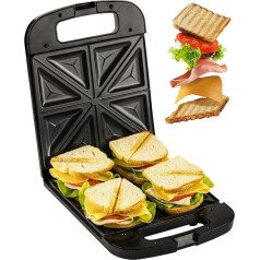 Adler AD 3055 XXL Sandwich Maker, 2000 W, Sandwich Toaster with Fireproof Handle, Toaster for 4 Sandwiches, Toaster with Sturdy Rubber Feet, Black