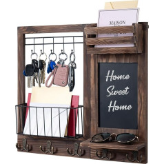 QILICZ Key Rack with Shelf, Wall Shelf for Key Shelf, Letter Tray, Newspaper Rack, Key Storage with Chalkboard, Letter Holder, Key Holder, Wall Coat Rack, 47 x 42 x 9 cm