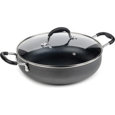 Premier Cookware 20 cm plakana alumīnija panna ar vāciņu, panna sautēšanai, paeljas panna, pelēka, 2 litri, 2 litri