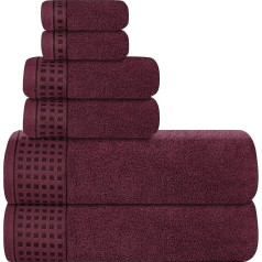 GLAMBURG Ultra Soft 6 Pack Cotton Towel Set, Includes 2 Oversized Bath Towels 70 x 140 cm, 2 Hand Towels 40 x 60 cm and 2 Washbeds 30 x 30 cm, Eco Friendly and 100% Recyclable, Burgundy