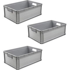 keeeper 3 x 45 Litre Stackable Polypropylene Transport Box Set, Robert, Nordic Grey