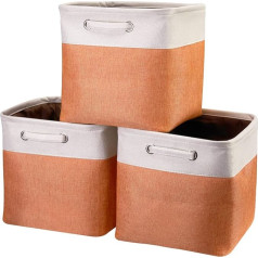 Sy-1 Foldable Storage Boxes, 33 cm, Orange and Beige Patchwork Storage Baskets, Cube Storage Baskets with Handle, Cube Inserts, Storage for Home and Office, 3 Pack/Pack