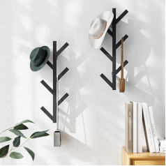 LOFTPLUS Coat Hooks Metal Coat Hooks Wall Set of 2 - 41 cm Vertical Coat Rack with 6 Hooks for Hanging Jackets, Coats, Hats, Scarves and Handbags (Black)