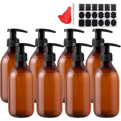 YBCPACK 8pcs 250ml Plastic Soap Dispenser Bottles Amber Pump Bottle Dispenser Refillable for Bathroom Conditioner Hand Soap Shampoo Lotions etc