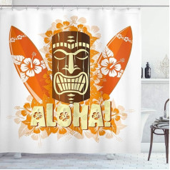 ABAKUHAUS Tiki Bar Shower Curtain, Hibiscus Flora, с 12 кольцами в комплекте, водонепроницаемый, стелющийся, современный, цветостойкий и устойчивый к плесени, 175 x 20