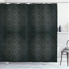 ABAKUHAUS Damask Shower Curtain Damask Fabric Fabric Bathroom Decoration Set with Hooks 175 x 200 cm Black Grey