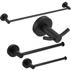 4-Piece Bathroom Accessory Set SUS 304 Rustproof Stainless Steel Toilet Paper Holder Towel Holder 40 cm Long Clothes Hook Towel Ring Holder Wall Mount Matt Black