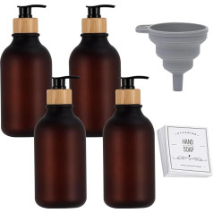 4 Stück Plastik Seifenspender, 500 ml Leere Shampooflasche Flaschen, Mit Etiketten, Trichter, Seifenspender Flaschen, Braun Seifenspender, Shampoospender Für Flüssigseife Shampoo Conditioner Duschgel