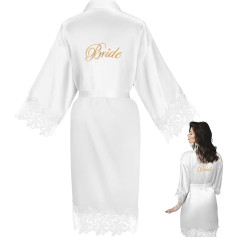 Braut Braut Roben mit Spitzenbesatz Stickerei Seidige Satin Robe Weiß Kurze Robe für Frauen Hochzeit Nachtwäsche Kimono Plus Größe