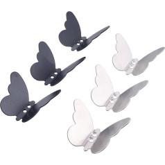 bowarepro Pack of 6 Butterfly Coat Hooks, Butterfly 304 Stainless Steel Coat Hooks, Butterfly Wall Hooks, Creative Butterfly Coat Hooks (Black + Silver, Max. 15 kg)