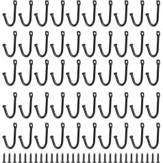 UFURMATE Wall Hooks, 50 Pieces Black Small Wall Hangers Single Coat Hooks Wall Mounted Utility Hooks with Screws for Hanging Cup Towel Hat Key