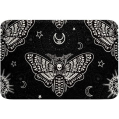 Sunnybed Gothic Bath Mat, Skull Moth Bath Mat, Teen Skeleton Bone Boho Doormat Bohemian Mandala Butterfly Floor Mat Vannas istabas dekoratīvais paklājs ar neslīdošo pamatni, melns, 20 x 32 collas