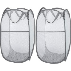 Larpur 2 Pack Pop Up Laundry Basket Mesh Laundry Baskets with Handles, Foldable Storage Container for Clothes, Toys, Home, Dormitory, Hotel, Grey