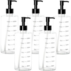 Youngever 5 Pack Plastic Pump Bottles 16oz Clear Refillable Plastic Pump Bottles with Measurement and Travel Lock (Cylinder)