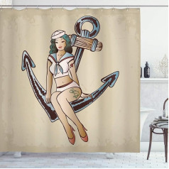 ABAKUHAUS Anker Занавес для душа Sailor Girl Pattern Fabric Bathroom Decoration Set with Hooks, 175 x 200 см, Multicolor