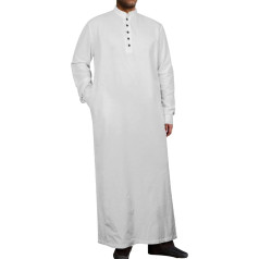 Jacansi Kaftan Herren Schlafanzug Leinen Thobe Lang Herren Tunika Seite Split Langarm mit Taschen