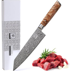 Zayiko Kinone Premium Kiritsuke virtuves nazis ar 20 cm asmeni, kas izgatavots no 67 īstena damaska tērauda slāņiem ar Burl koka rokturi Bērzs I Damaska nazis Virtuves nazis un profesionāls virtuves nazis