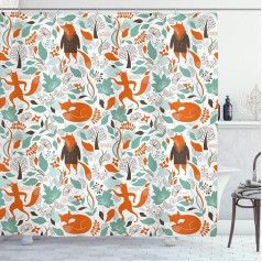 ABAKUHAUS Fox Shower Curtain Funny Garden Fabric Fabric Bathroom Decoration Set with Hooks 175x200cm Turquoise Orange Brown