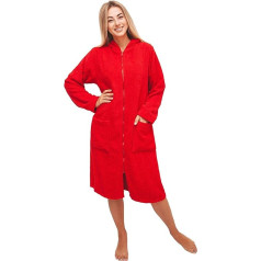 ALLEN & MATE Womens 100% Cotton Terry Towelling Bathrobe Bath Towel for Women with Zipper Women Hooded Bathrobe, red