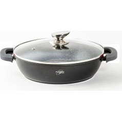 Cheffinger Sauté panna 32 cm melna | Panna cepšanai uz indukcijas bez pielipšanas | Kastrolis ar stikla vāku | Servēšanas panna, Cheffinger