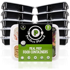 [14 pack] 3 Compartment BPA Free Meal Prep Food Containers. Reusable Plastic Food Storage Containers with Lids. Stackable Microwavable Freezer Dishwasher Safe Bento Lunch Box Set + EBook