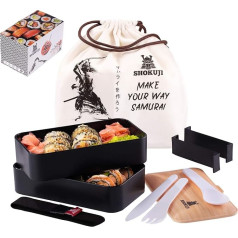 Shokuji Bento pusdienu kārbas komplekts (1200 ml). Japāņu pusdienu kārba ar samuraja motīvu, ieskaitot galda piederumus + mērču kārbu (100 ml) + maisiņu - necaurlaidīga, mikroviļņu krāsnī droša pusdienu kārba - bērniem un pieaugušajiem.