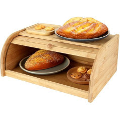 MIVIDE Bamboo Bread Bin 40 x 27 x 16.5 cm Bread Bin with Rolling Lid Worktop for Kitchen