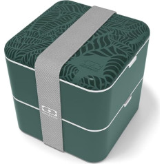 Monbento - Liela Bento Box MB Square Jungle ar nodalījumiem Ražots Francijā - Necaurlaidīga pusdienu kaste, kas ideāli piemērota birojam/ēdiena gatavošanai/skolā - BPA nesatur - droša pārtikai - dabīgs raksts - zaļa krāsa