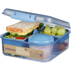 Sistema Ocean Bound plastmasas Bento Box Cube 1,25 l kvadrātveida pusdienu kaste ar jogurta/augļu trauku, BPA nesatur, pārstrādāta plastmasa, zilganzaļa vai zila (krāsu nevar izvēlēties) | Iepakojumā 1 gab.